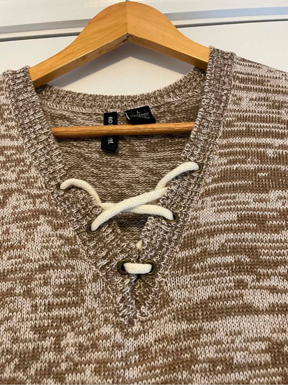 No Comment Lace-Up Knit Sweater dress in Taupe and Cream